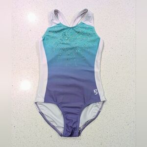 BEAUTIFUL KBEE AM Medium Gymnastics Dance Leotard Purple Teal OMBRE CRISS CROSS